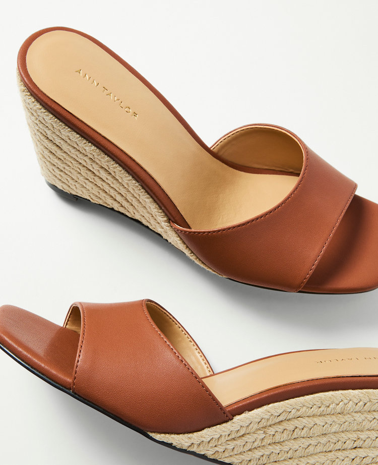 Leather Straw Wedge Sandal