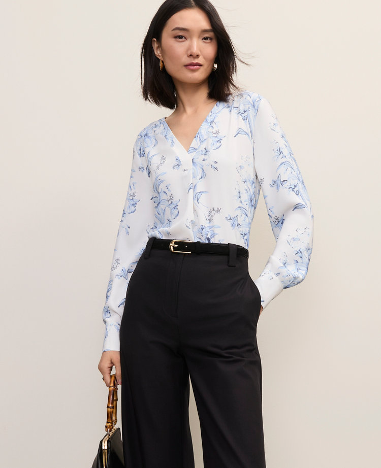 Floral Mixed Media Pleat Front Top