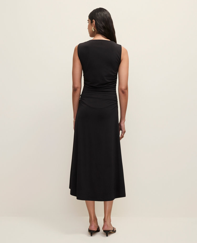 Asymmetric Twist Shoulder Midi Dress