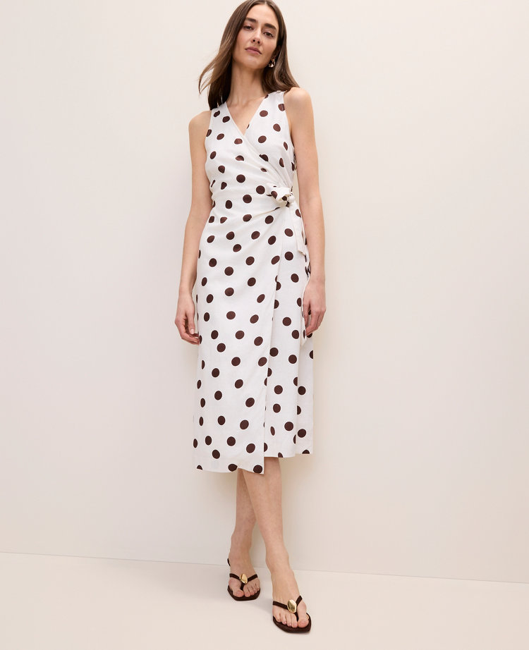 Petite Polka Dot Linen Blend Sheath Dress
