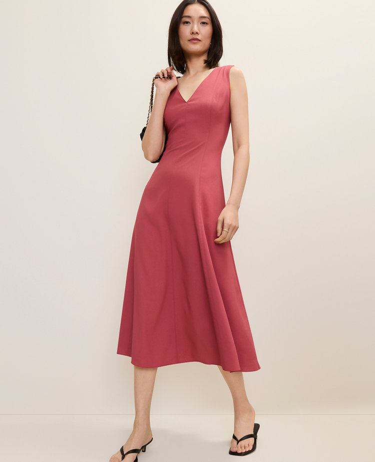 V-Neck Flare Midi Dress