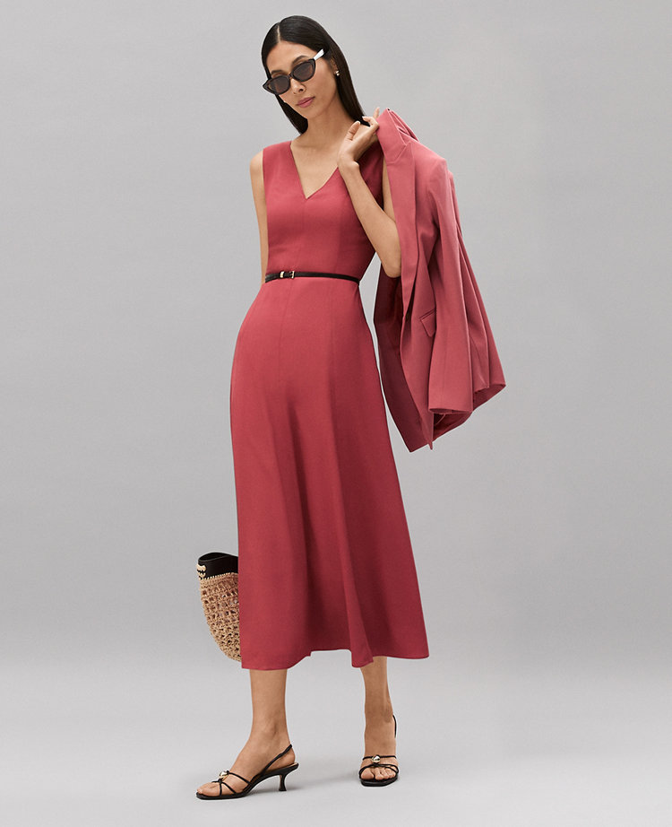 V-Neck Flare Midi Dress