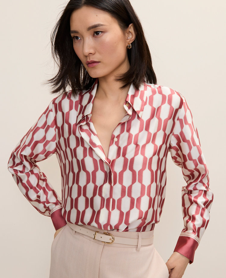 Petite Geo Satin Essential Shirt