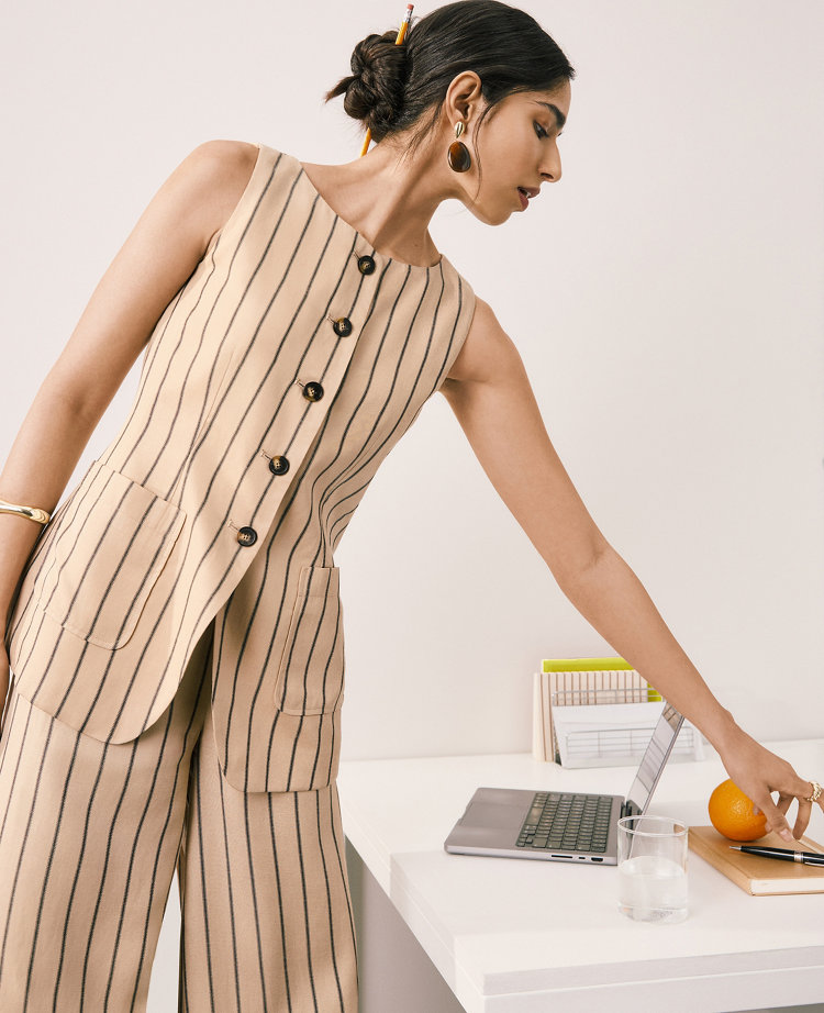 The Petite Striped Long Vest