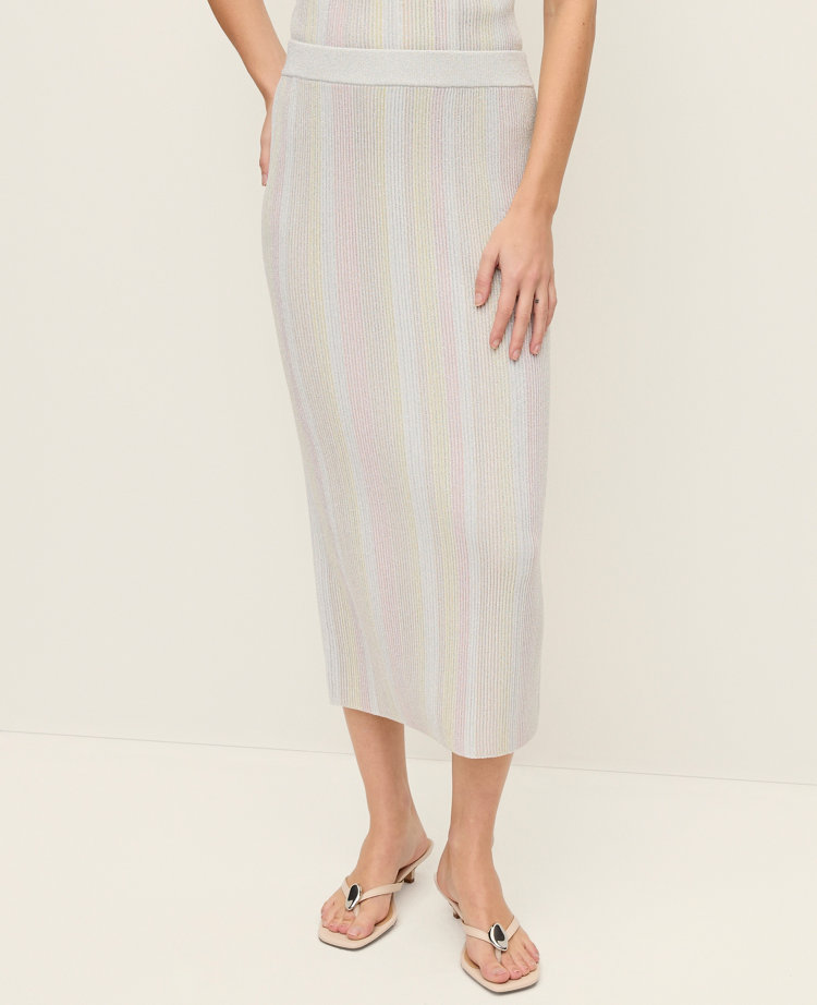 Petite Striped Metallic Midi Skirt
