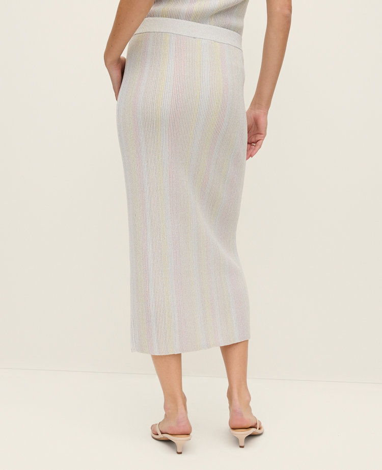 Petite Striped Metallic Midi Skirt