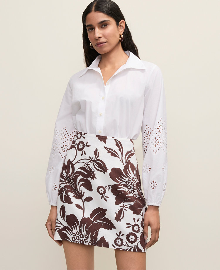 Petite Floral Linen Blend A-Line Skirt
