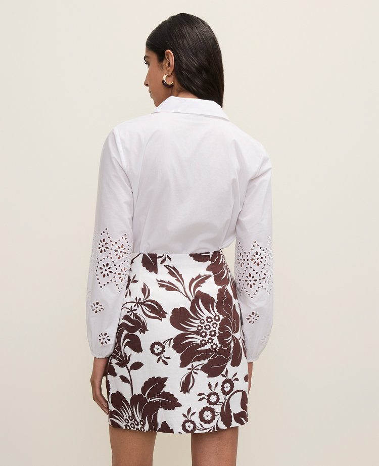 Petite Floral Linen Blend A-Line Skirt