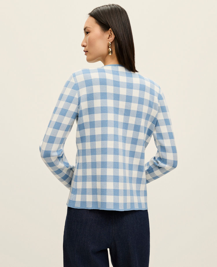 Petite Gingham Jacquard Sweater Jacket