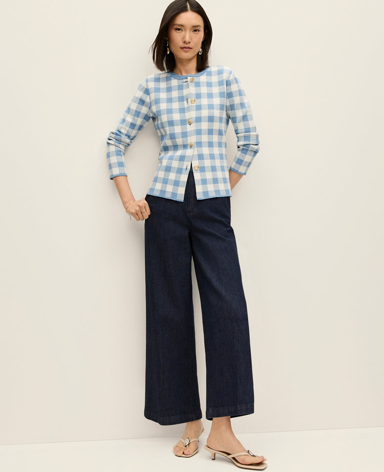 Petite Gingham Jacquard Sweater Jacket