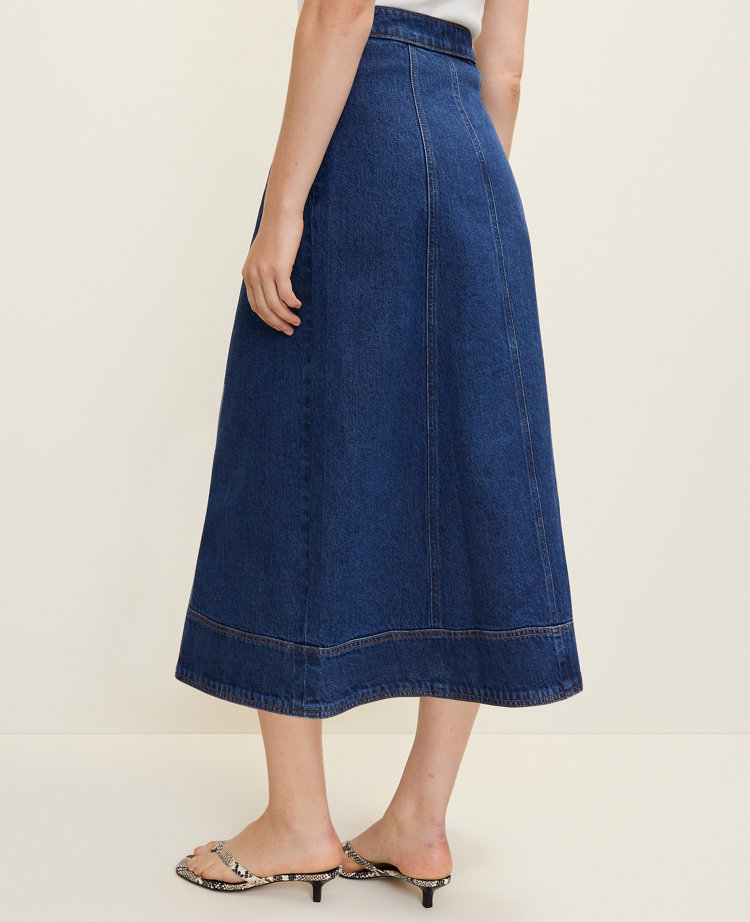 Petite Button Front Denim Midi Skirt
