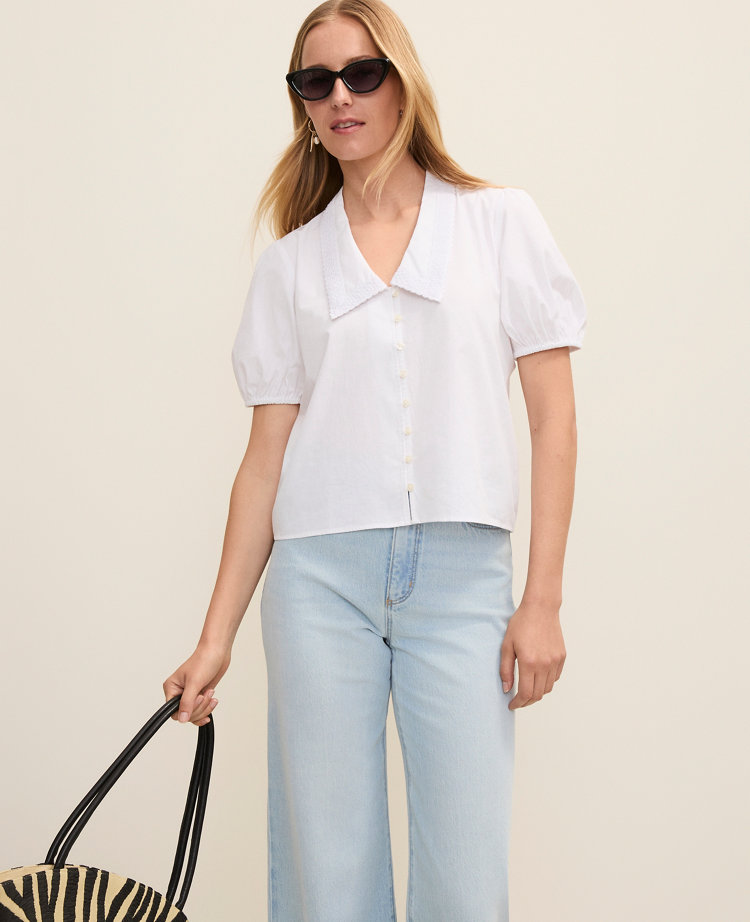 Petite Weekend Lace Trim Blouse