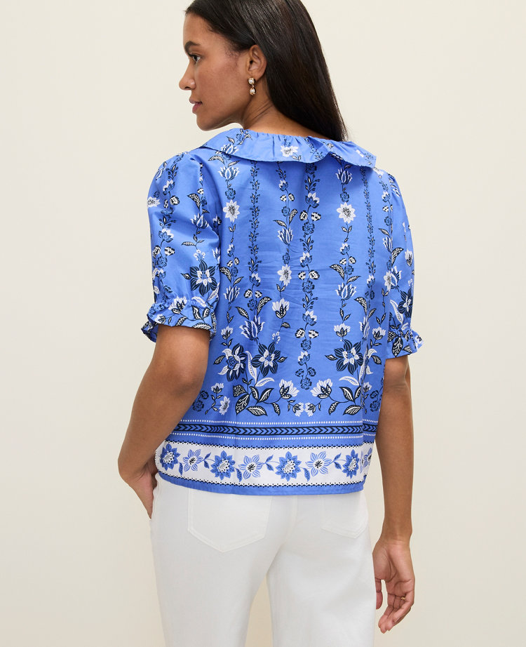 Petite Weekend Floral Ruffle Trim Blouse