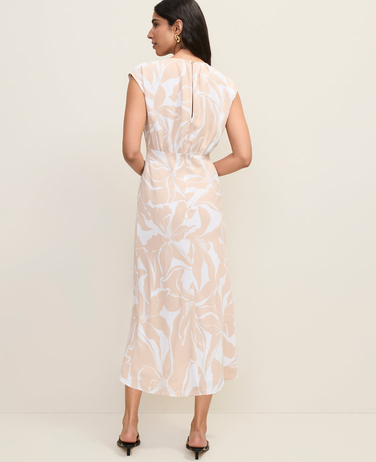 Petite Floral Gathered Midi Dress