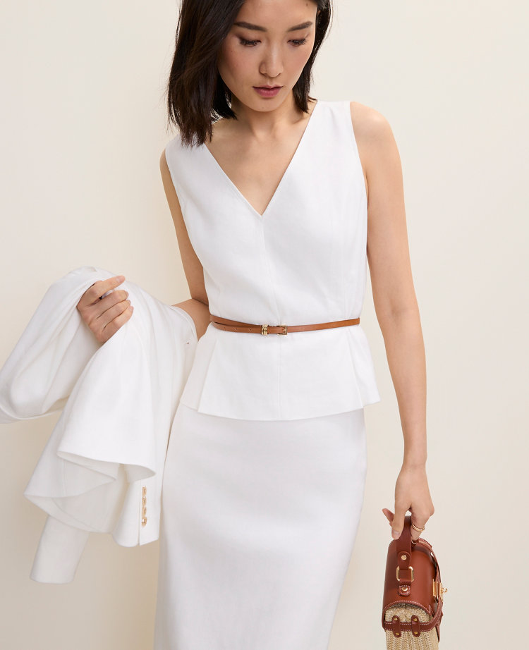 Petite V-Neck Peplum Top in Linen Blend
