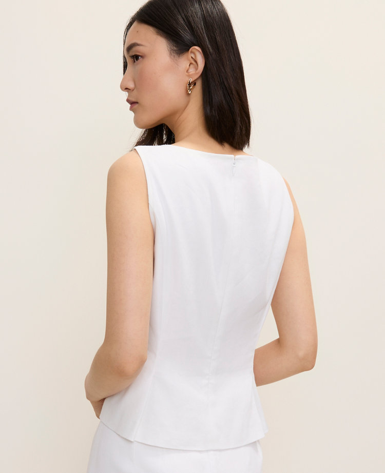 Petite V-Neck Peplum Top in Linen Blend