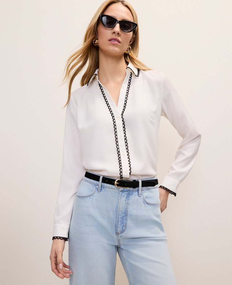 Embroidered Satin Essential Shirt