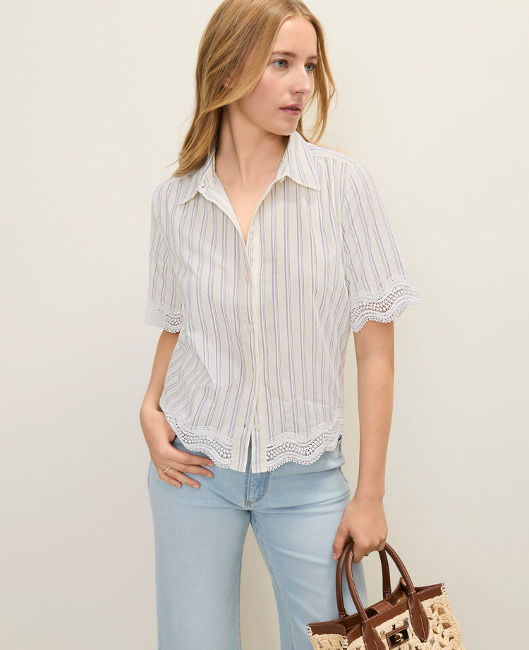 Petite Weekend Embroidered Striped Shirt
