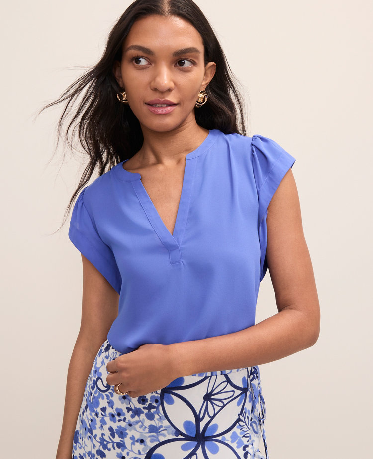 Petite Mixed Media Flutter Sleeve Top