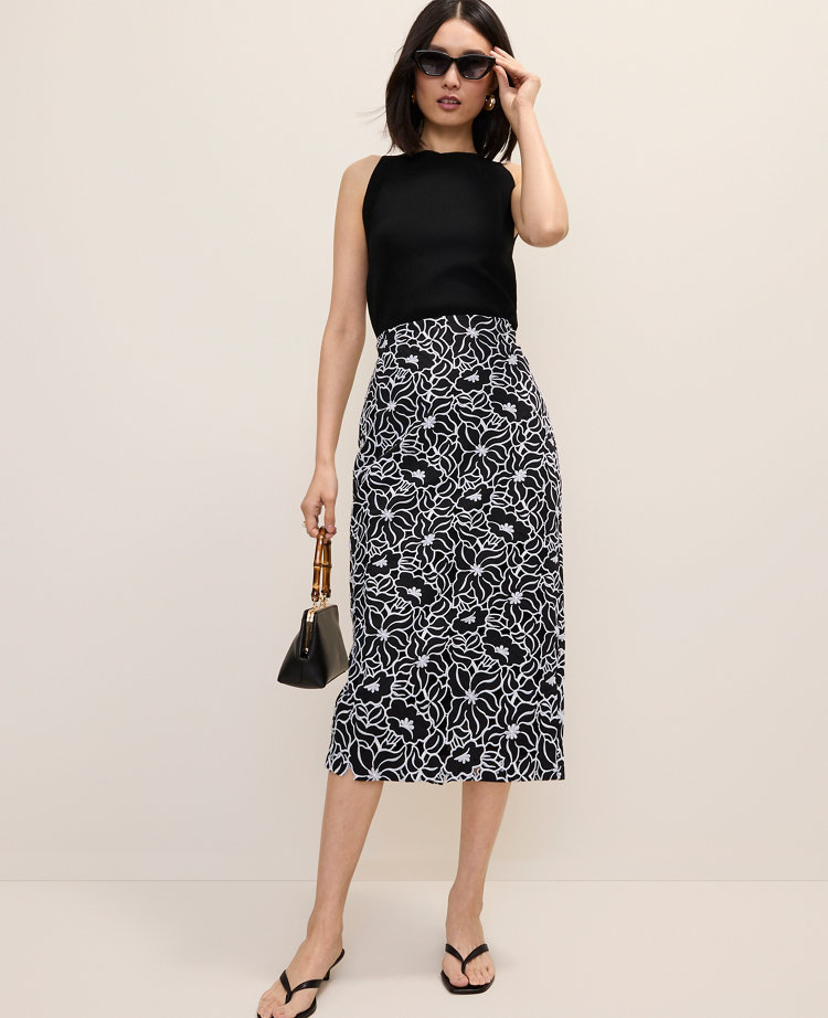 Petite Eyelet Column Midi Skirt