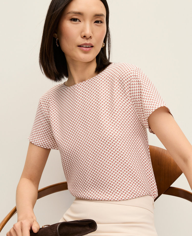 Petite Geo Mixed Media Crew Neck Tee