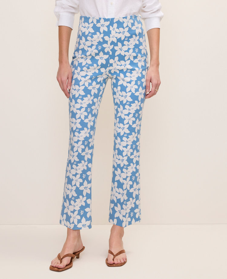 Ann Taylor The Petite Flare Ankle Pant Floral Print Sea Haze B Women's