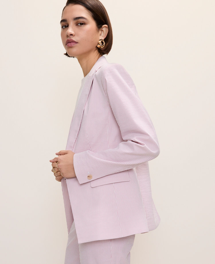 The Petite One Button Blazer in Seersucker