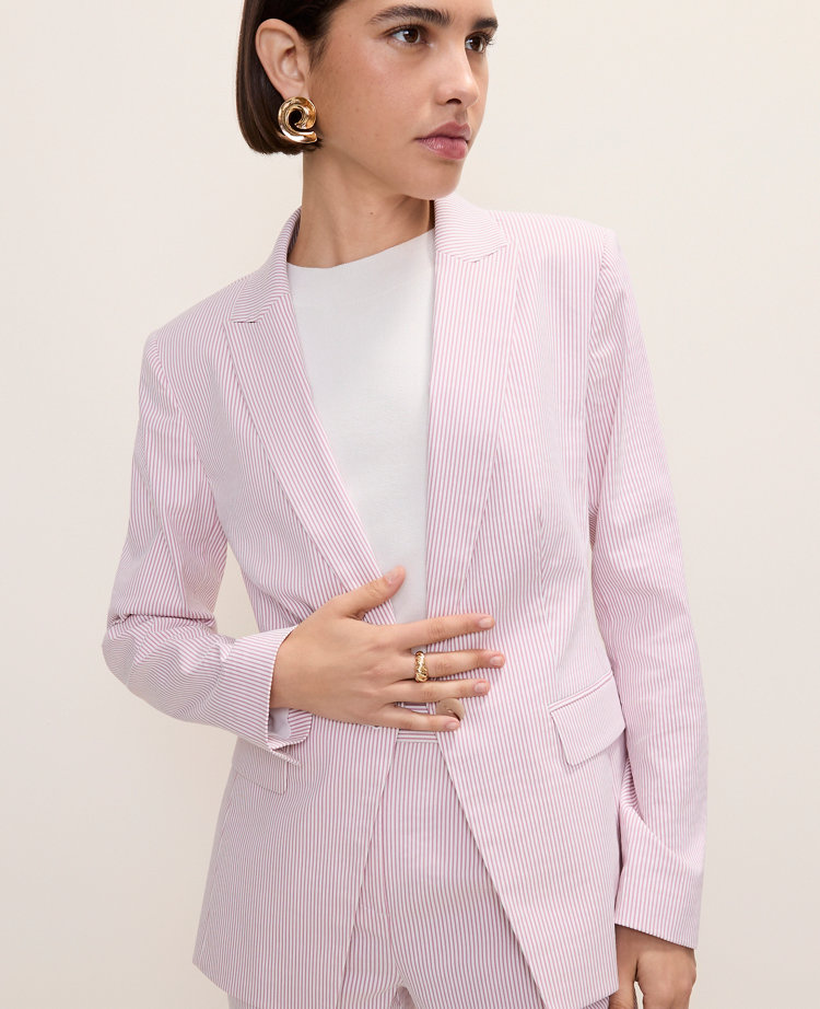 The Petite One Button Blazer in Seersucker