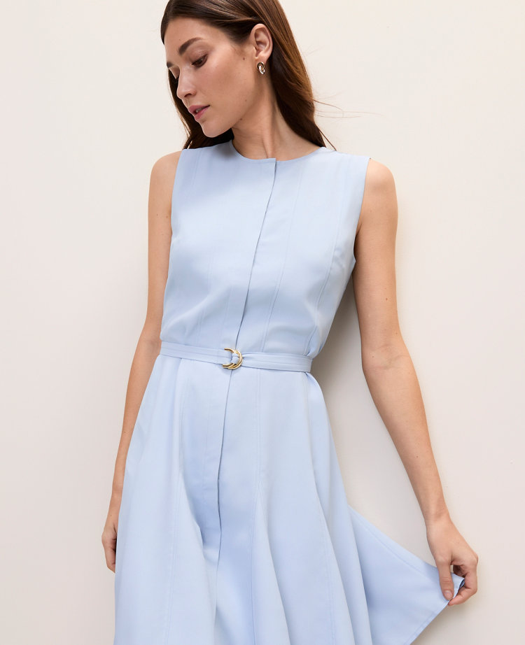 Belted Crew Neck Flare Dress