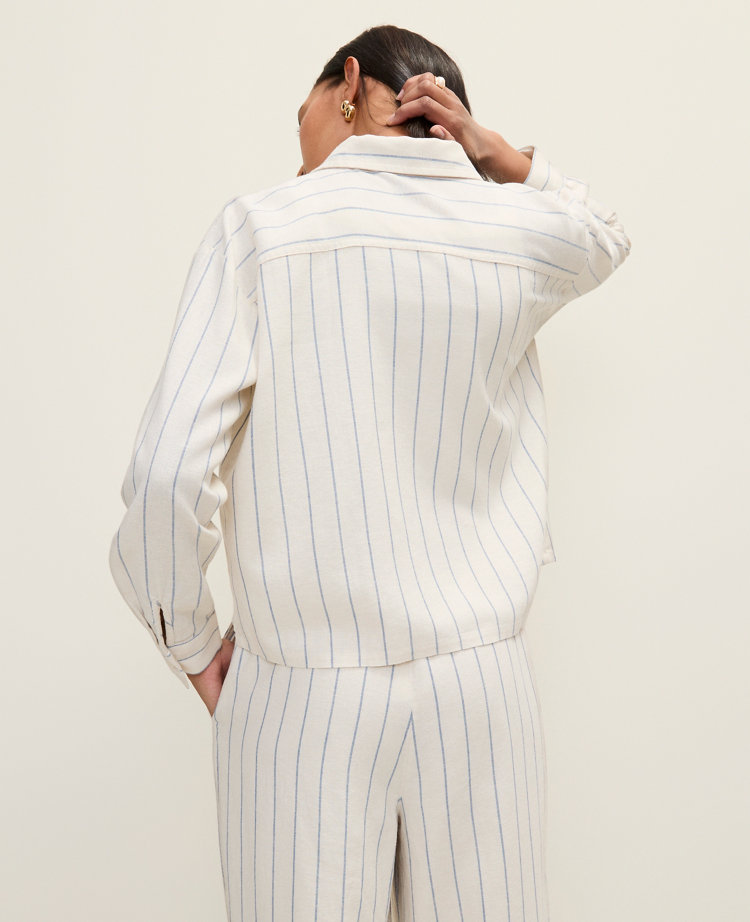Petite Striped Linen Button Down Shirt