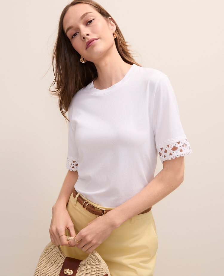 Petite Crochet Trim Relaxed Tee
