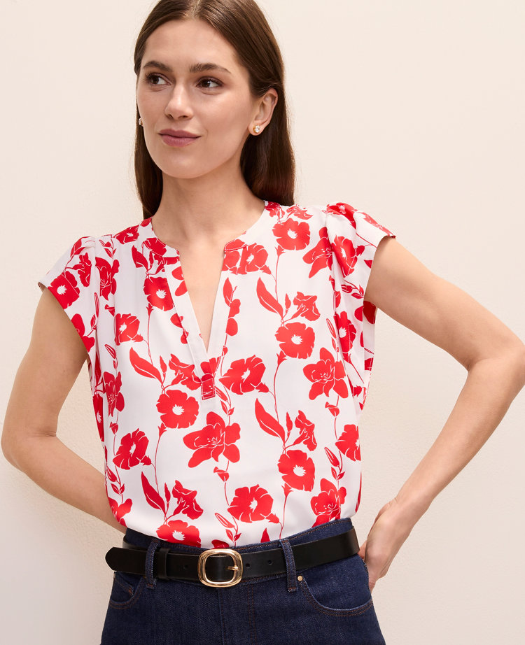 Mixed Media Floral Flutter Sleeve Top carousel Product Image 1