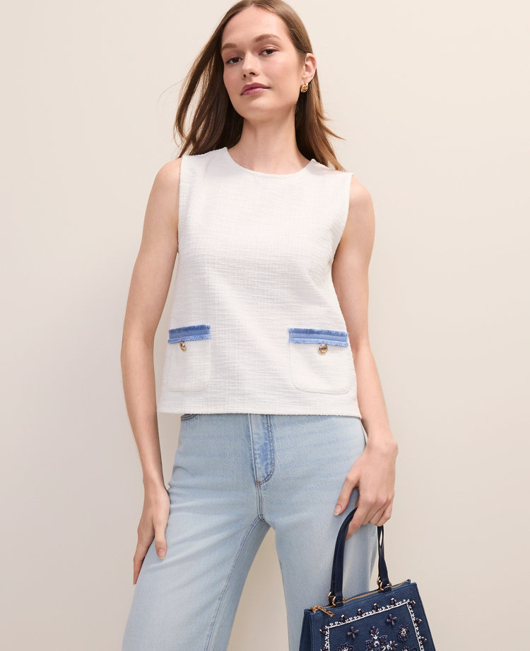 Petite Braid Trim Tweed Top carousel Product Image 1