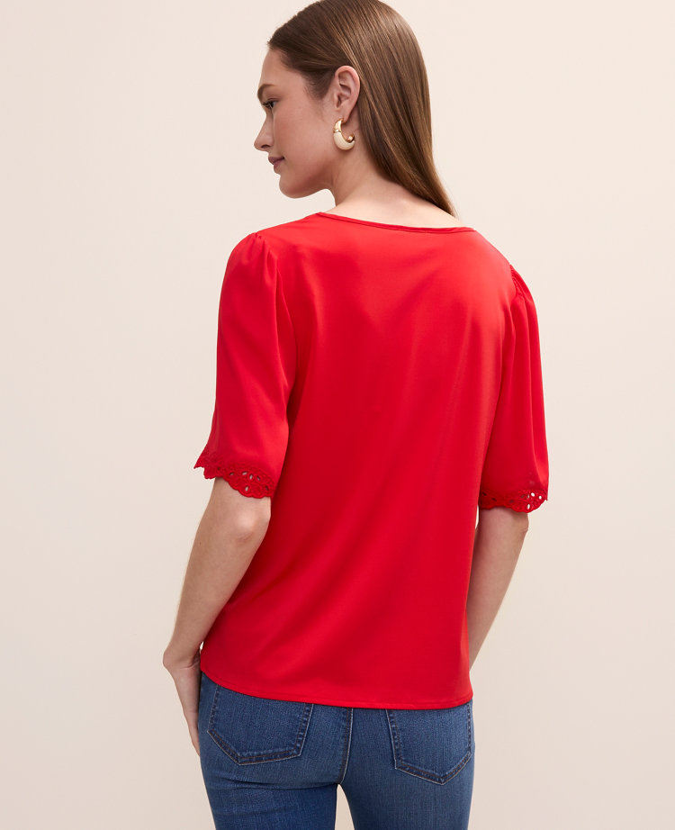 Petite Embroidered Mixed Media Top