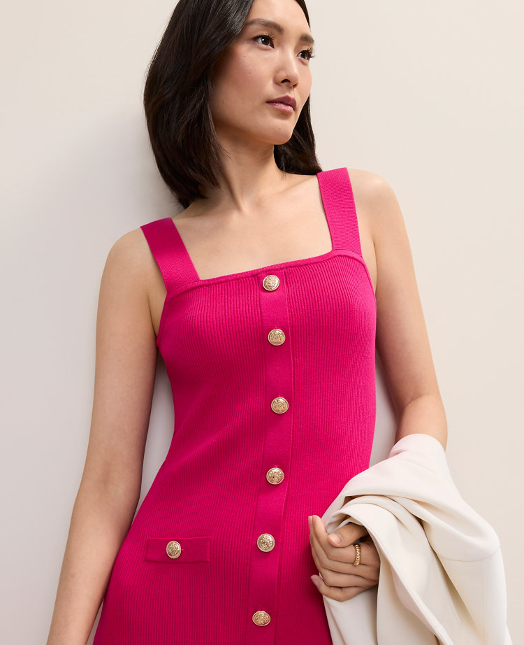 Petite Ribbed Button Sweater Dress
