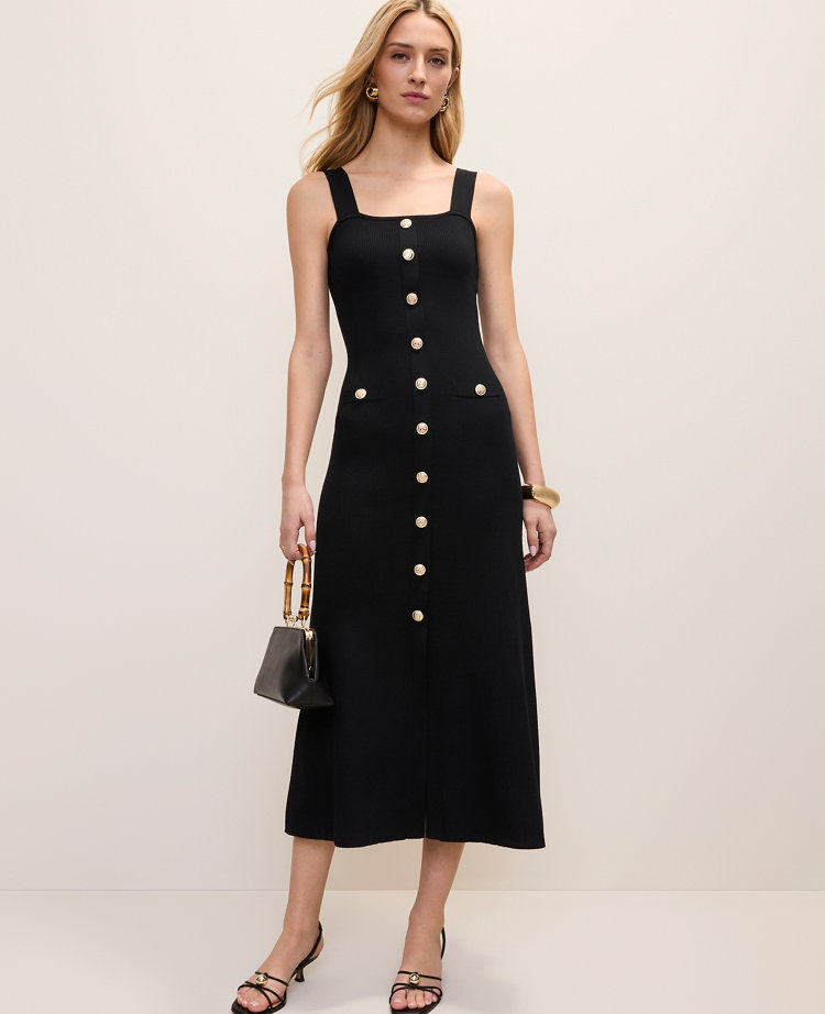 Petite Ribbed Button Sweater Dress