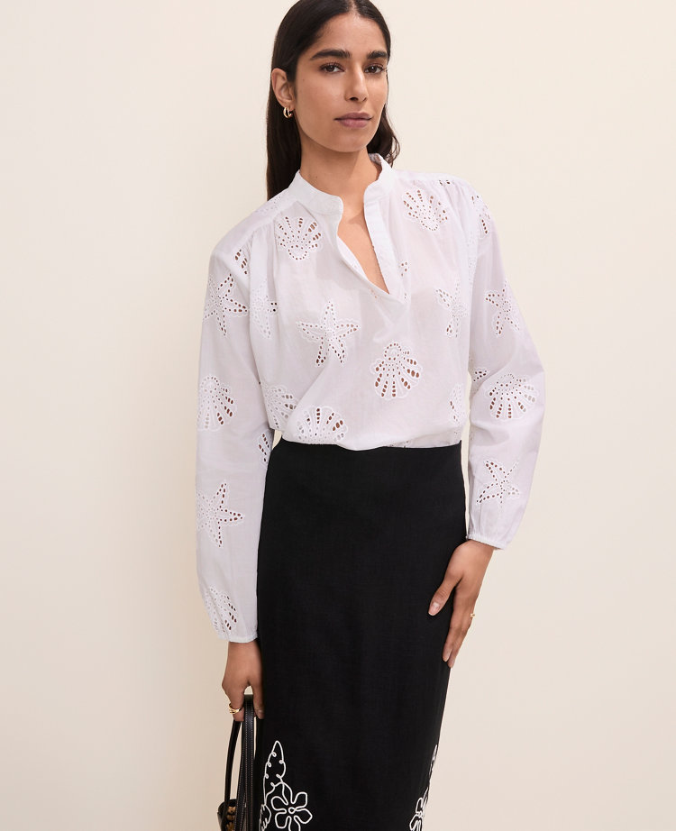 Petite Eyelet V-Neck Popover