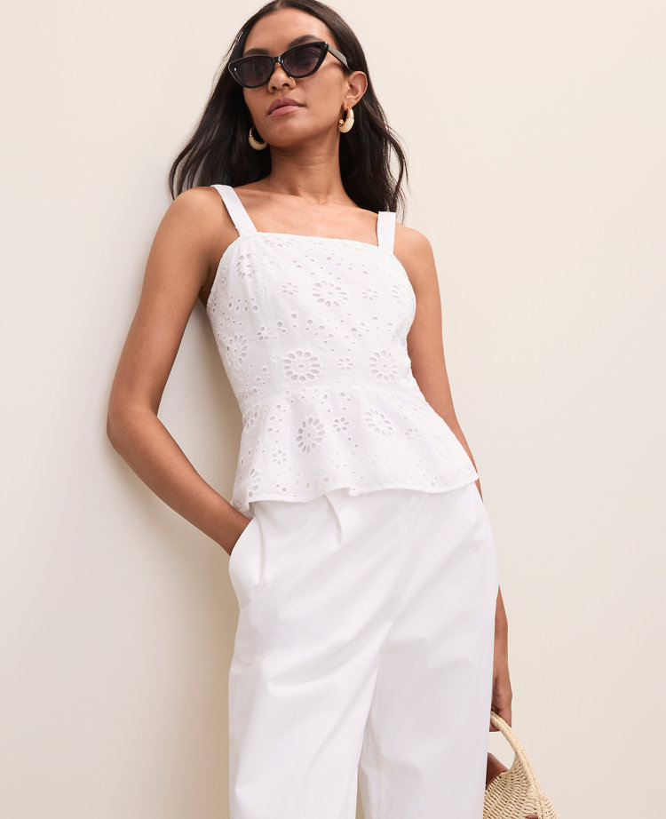Petite Eyelet Peplum Top
