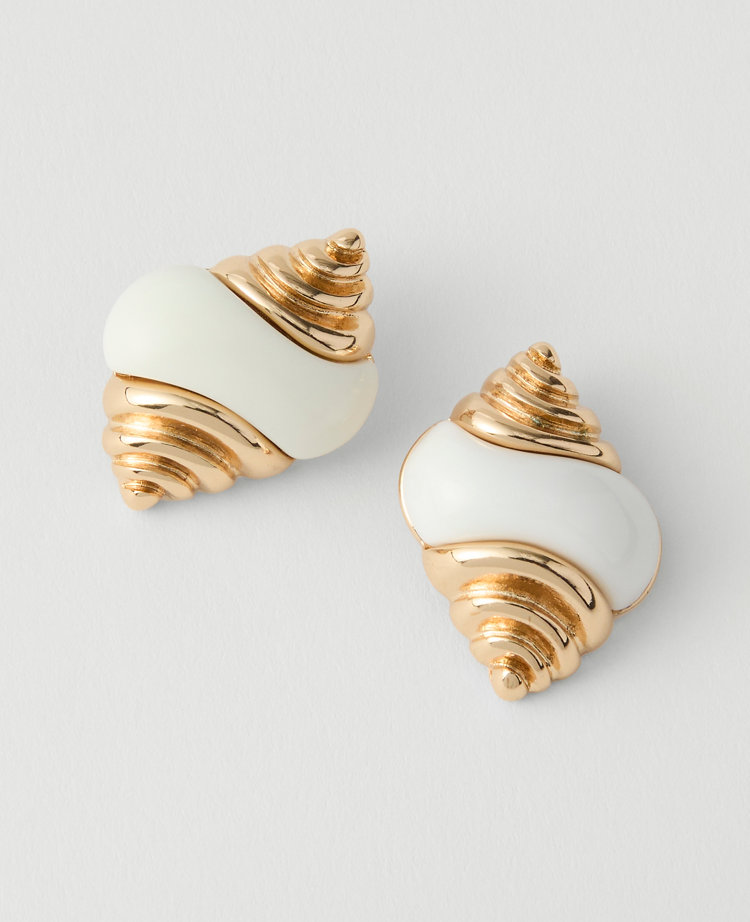 Ann Taylor Enamel Conch Stud Earrings Goldtone Women's