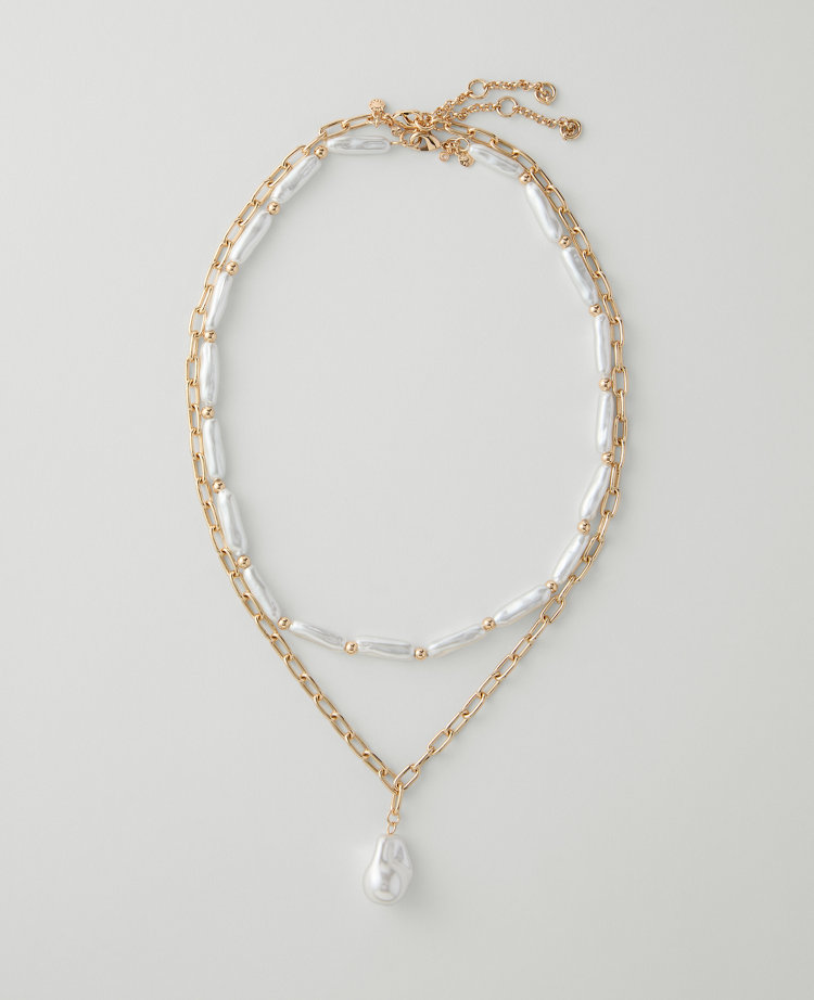 Layered Pearl Chain Necklace