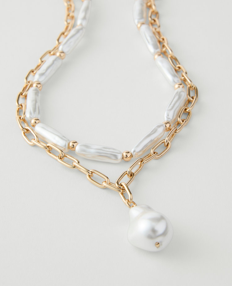 Layered Pearl Chain Necklace