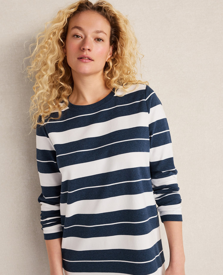 Ann Taylor Haven Well Within Organic Cotton Interlock Stripe Midi Dress Twilight Blue Heather Women's