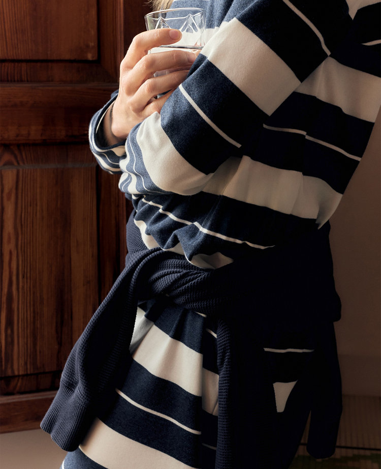 Ann Taylor Haven Well Within Organic Cotton Interlock Stripe Midi Dress Twilight Blue Heather Women's