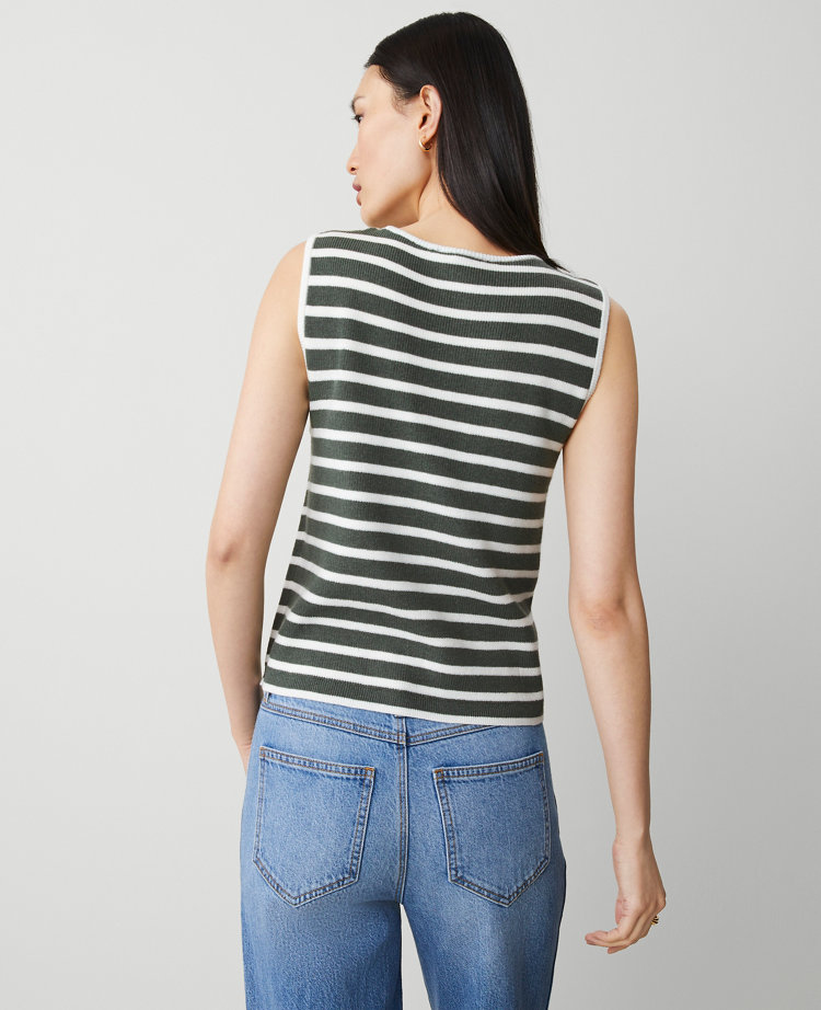 Ann Taylor Striped Ribbed Sweater Vest Green/White Stripe Women's