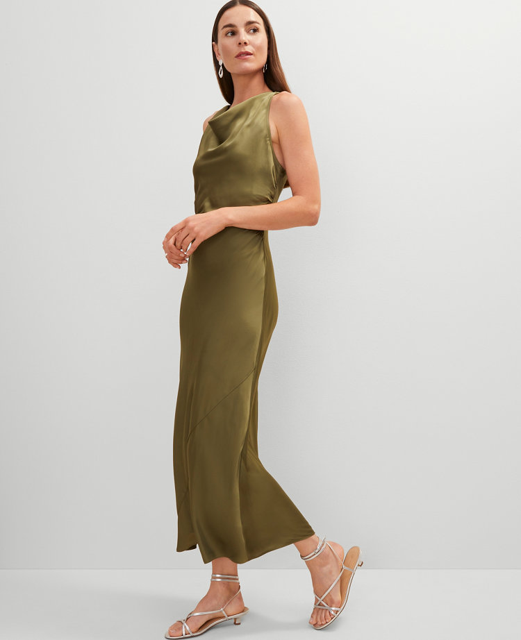 Halter Bias Satin Maxi Dress