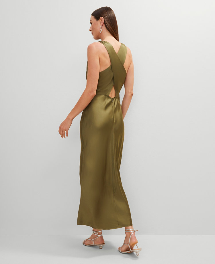 Halter Bias Satin Maxi Dress