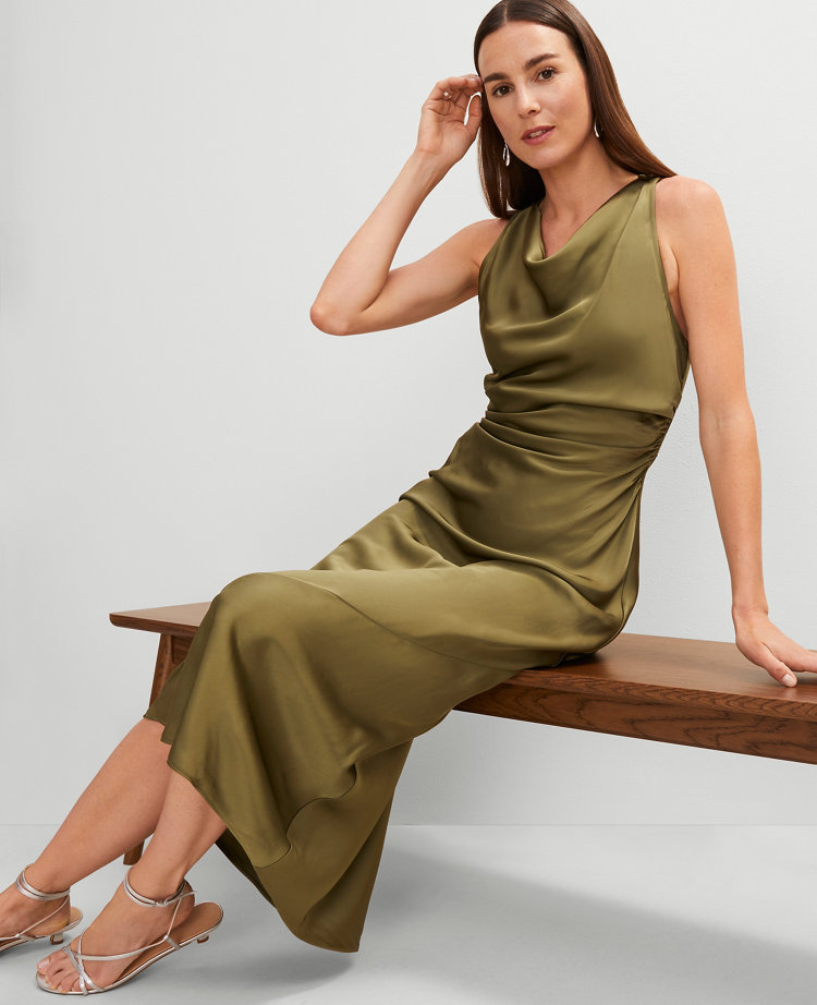 Halter Bias Satin Maxi Dress