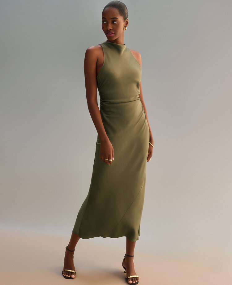 Halter Bias Satin Maxi Dress