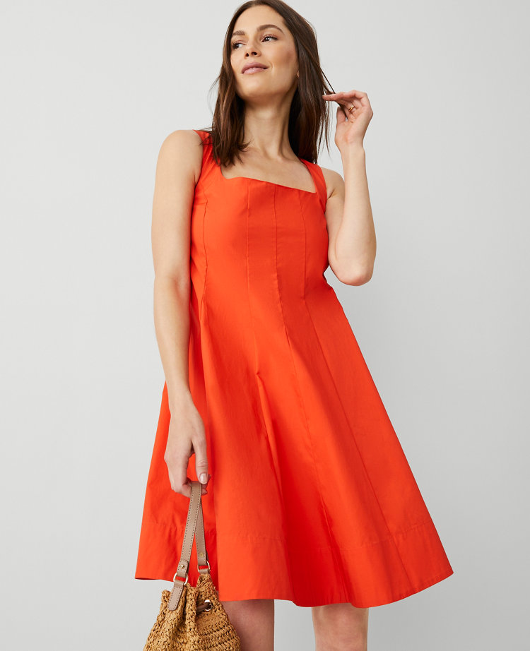 Petite Square Neck Seamed Flare Dress
