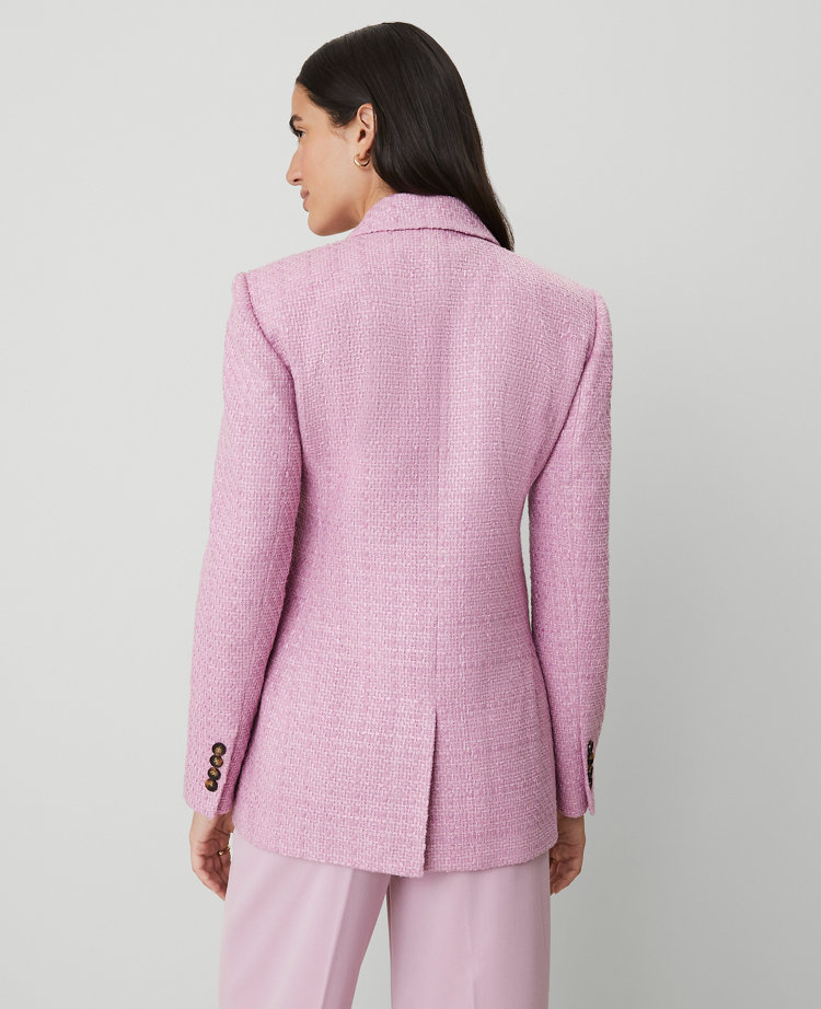 Ann Taylor Petite Tweed Double-Breasted Blazer Clean Lilac Women's